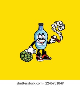 beer wine vector bottle smoking joint weed bud nug cannabis 