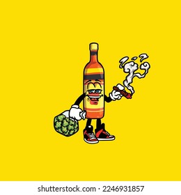 Vector de vino de cerveza botella fumar hierba de la hierba de la unión nuez cannabis 