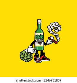 beer wine vector bottle smoking joint weed bud nug cannabis 
