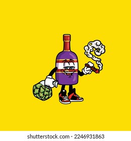 beer wine vector bottle smoking joint weed bud nug cannabis 