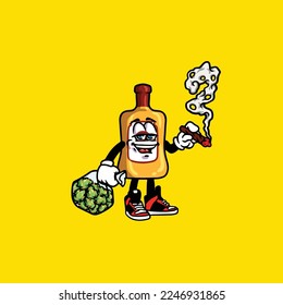 beer wine vector bottle smoking joint weed bud nug cannabis 