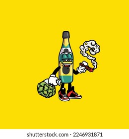 beer wine vector bottle smoking joint weed bud nug cannabis 