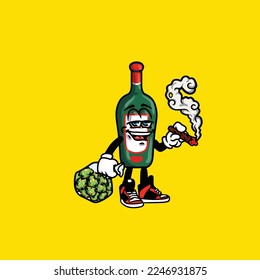 Bierwein-Vektorflasche mit Rauchtunkäfer nug cannabis 