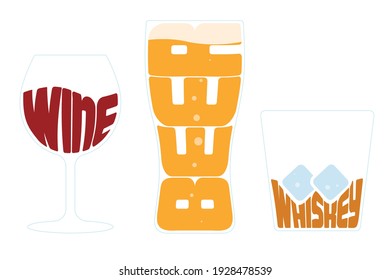 beer, wine, whiskey vector illustrations