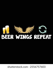 Beer wings repeat, i t shirts applique, fashion slogan, badge, label clothing, jeans, and casual wear.
