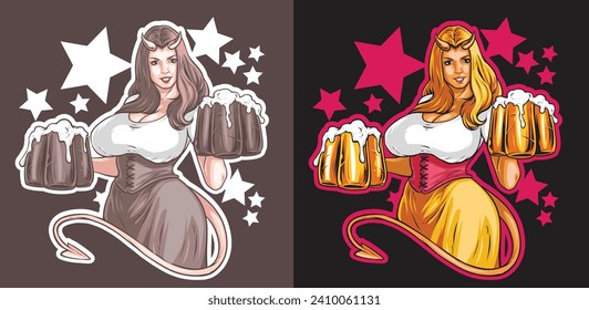 beer woman girl party drink logo vector