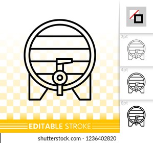 Beer wood barrel thin line icon. Outline web sign of cask. Pub linear pictogram with different stroke width. Bar simple vector symbol transparent background. Wine keg editable stroke icon without fill