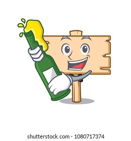 With beer wooden board mascot cartoon