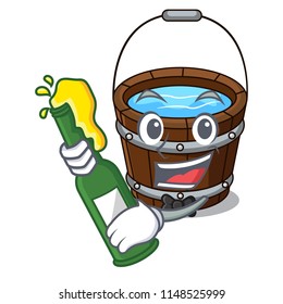 With beer wooden bucket mascot cartoon