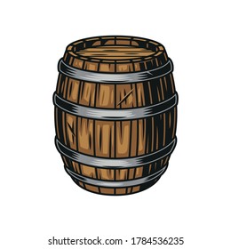 Beer wooden cask colorful concept in vintage style isolated vector illustration