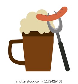 Beer in wooden cup with sausage