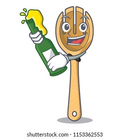 With beer wooden fork mascot cartoon