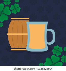 beer wooden jar and barrel with clover