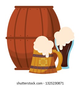 beer wooden jar and barrel with clover