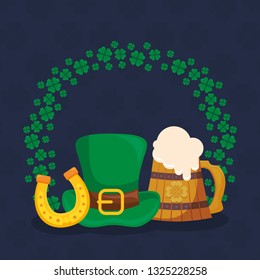 beer wooden jar with clover and irish hat