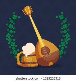 beer wooden jar with clover and mandolin