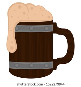 Beer wooden mug with foam - Vector illustration