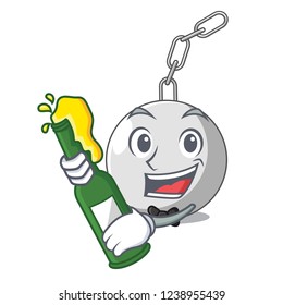 With beer wrecking ball attached character on hitting
