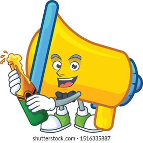 With beer yellow loudspeaker cartoon character with mascot