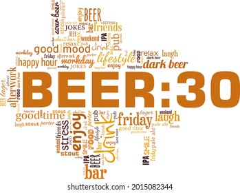 Bier:30 - Bier Dreißig Vektorgrafik Wort Cloud einzeln auf weißem Hintergrund.