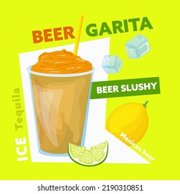 Beergarita. The ultimate cross between beer and cocktail. Mexican beer with a freshly made margarita. Perfect adult beverage. Editable vector illustration in a bright cartoon style. Graphic design