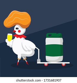 Beer-loving chicken vector illustration image
