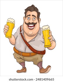 Beerman, Man holding two beer glasses cartoon character.