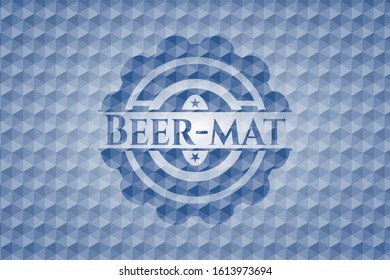 Beer-mat blue badge with geometric pattern. Vector Illustration. Detailed.
