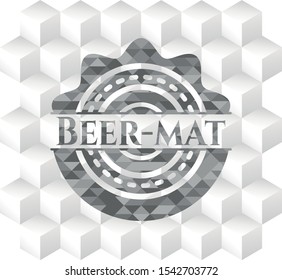 Beer-mat grey emblem with geometric cube white background