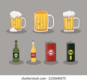 botellas de cerveza y gafas, íconos para beber