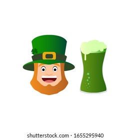 Beers with clovers for St Patrick's day. St. Patrick's hat with four-leaf clover. Saint Patricks Day with beers