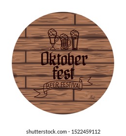 beers containers and wooden background oktoberfest celebration vector illustration