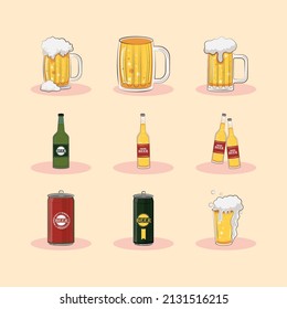 las cervezas beben alcohol iconos set