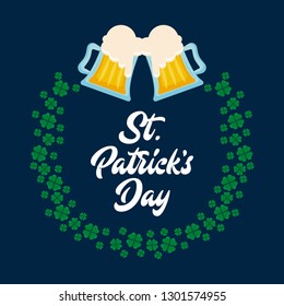 beers with frame of clovers st patrick day