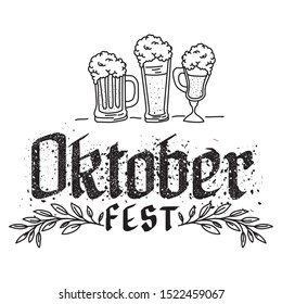 beers glasses and calligraphy oktoberfest celebration vector illustration design