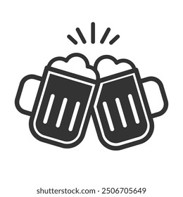 Beers icon.Two beer mugs icons for greeting cards,postcards,invitations,menu.Celebration,Party symbol.Cheers.Editable stroke.Transparent background.Vector illustration EPS 10