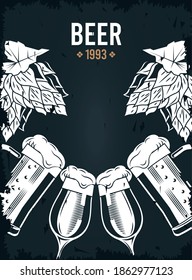 beers jars and cups with hops poster vector illustration design