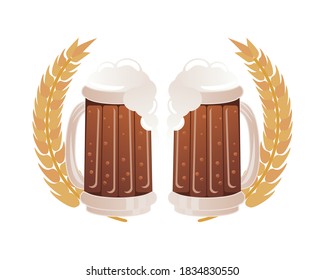 beers jars drinks with barley spikes vector illustration design