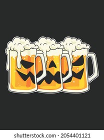 Ilustración del vector Halloween de cerveza Mug Happy. Imagen de Happy Halloween Background Vector