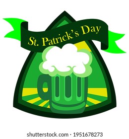 beers and original lettering St. Patricks Day on a green background. Illustration for St. Patrick's day posters, greeting cards, print and web projects.