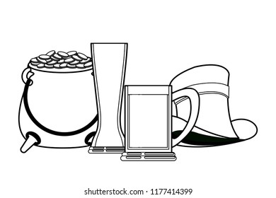 Beers and pot coins with elf hat in black and white