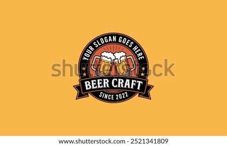 A beer-themed logo with two clinking beer mugs and customizable text.