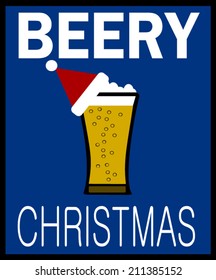 beery christmas sign with beer wearing santa hat