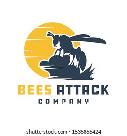 Bees attacking animal logo design