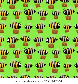 Bees with briefcases. Seamless pattern. Vector