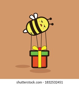 Bees bring christmas gift vector illustration