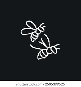 Bees chalk icon. Vector isolated black illustration.