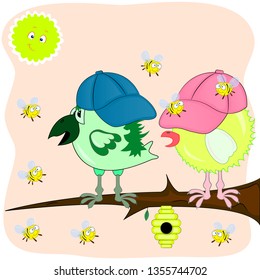 bees and chicks. cartoon vector illustration. vector illustration.
