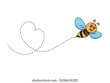 Bees clipart spreading love isolate white background. Kawaii bees character vector illustration 