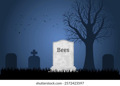 Bees are dying. Grave concept symbolizing decline in wild bee population due to pesticides.